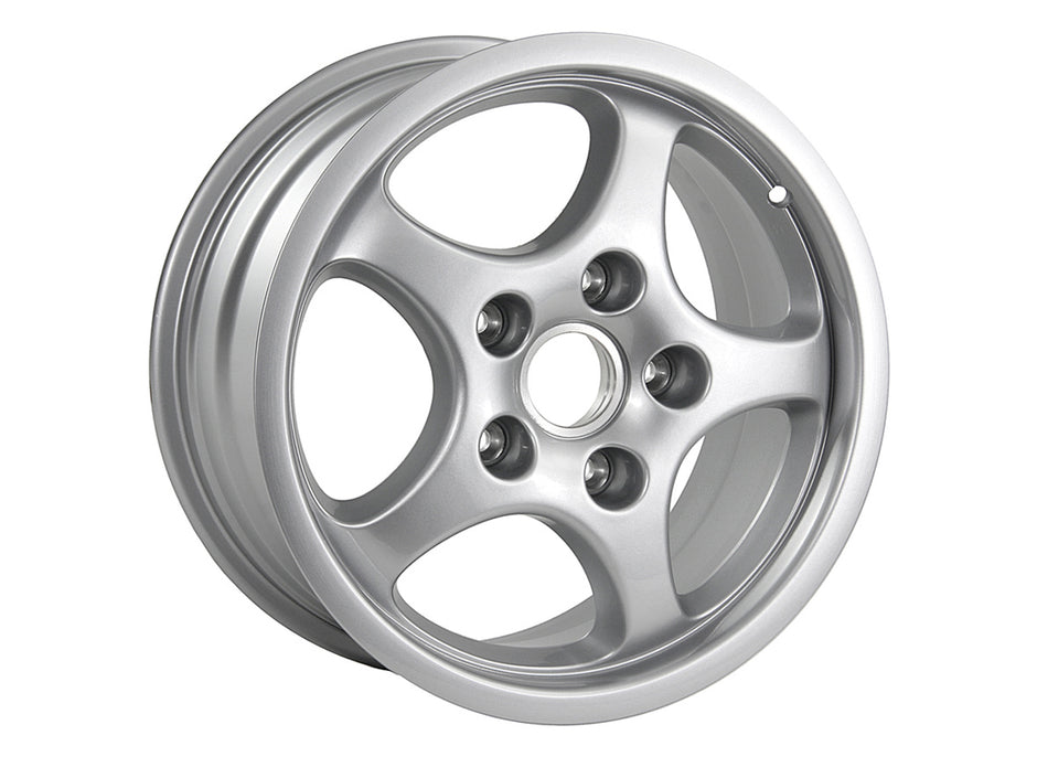 16-Zoll-Cup-Leichtmetallrad hinten, Silbermetallic. Porsche 964 C2 / 964 C4 / 968