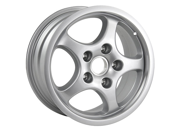 16-Zoll-Cup-Leichtmetallrad hinten, Silbermetallic. Porsche 964 C2 / 964 C4 / 968