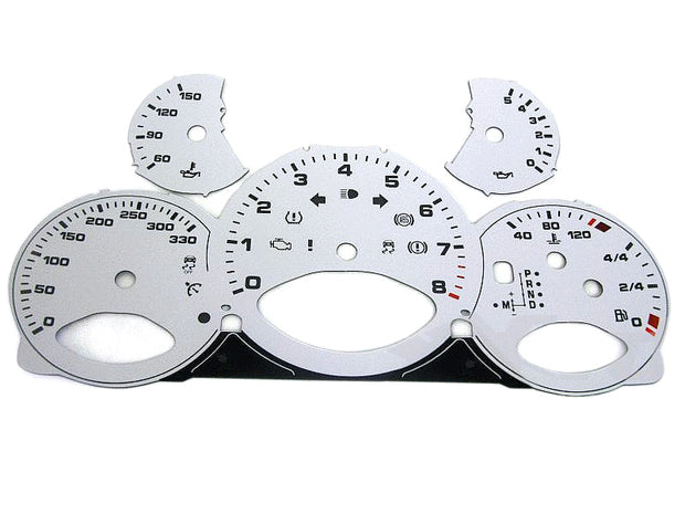 Zifferblattssatz, Silber. Porsche 997.2 PDK - km/h - 330 MPH