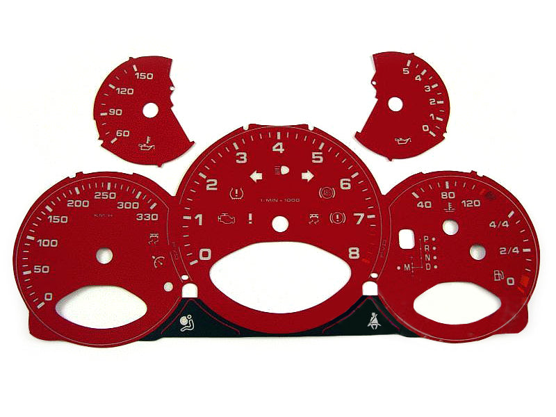 Dial set, red. Porsche 997.2 PDK - KPH - 330 MPH