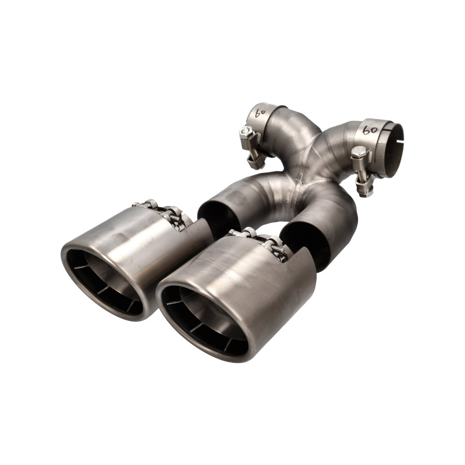 GT4 RS-Style Dual Titanium Exhaust Tips with X-Pipe – OEM Quality – Porsche 718 Boxster / Cayman