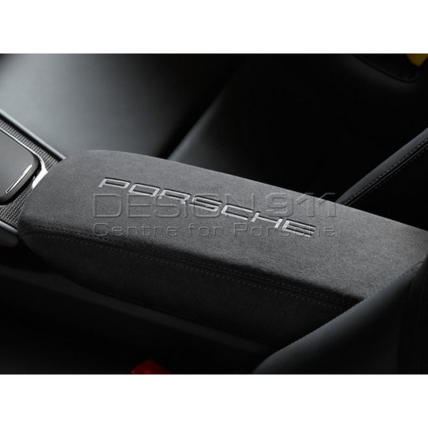 Center Console Storage Box Lid ALCANTARA BLACK with PORSCHE LOGO