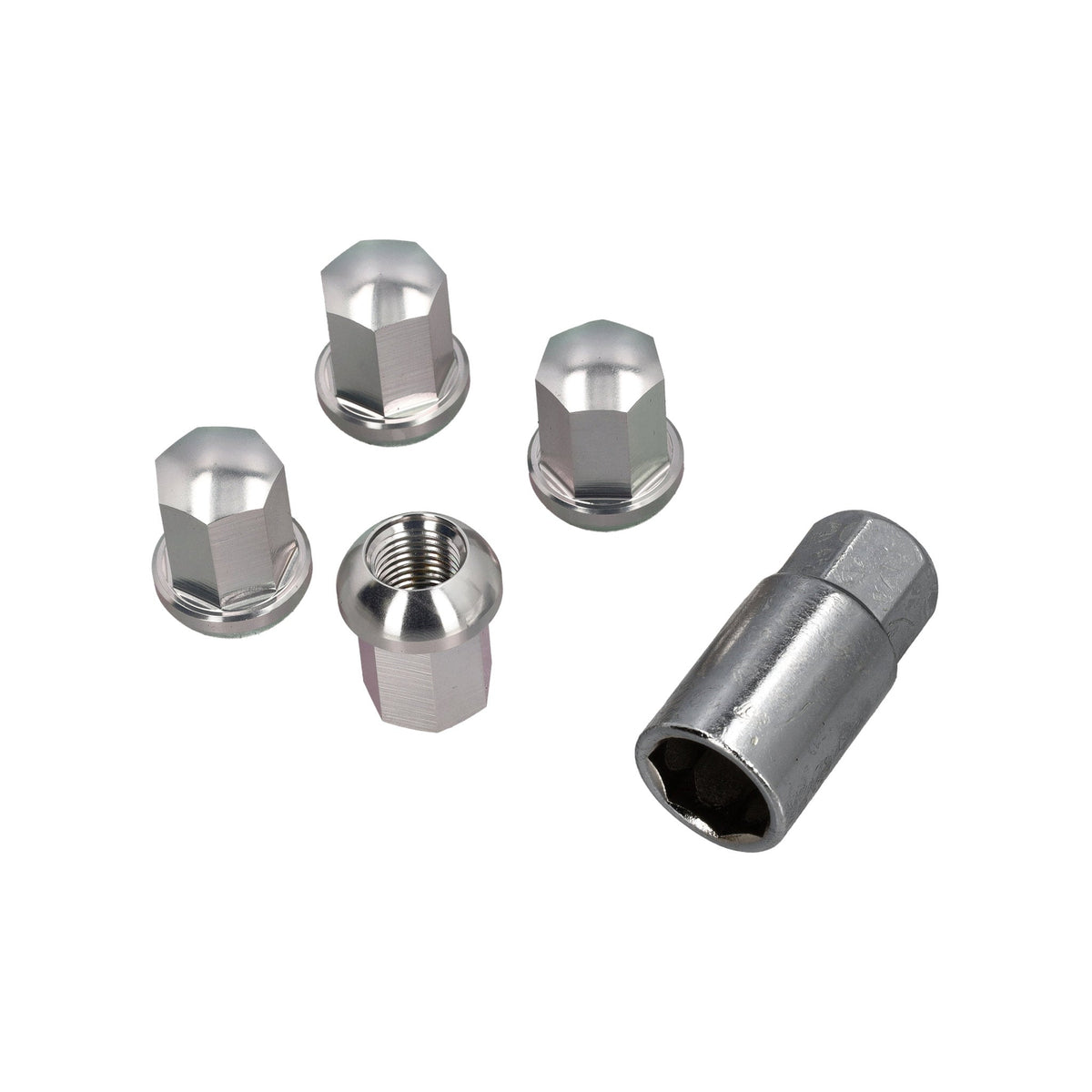 Radsicherungsmuttern mit Schlüssel, Aluminium, Silberoptik