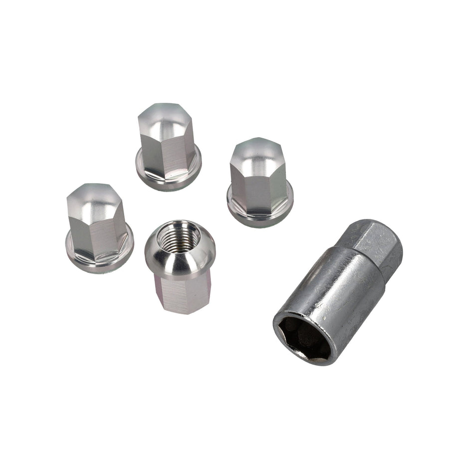 Wheel lock nuts with key, aluminum, silver look