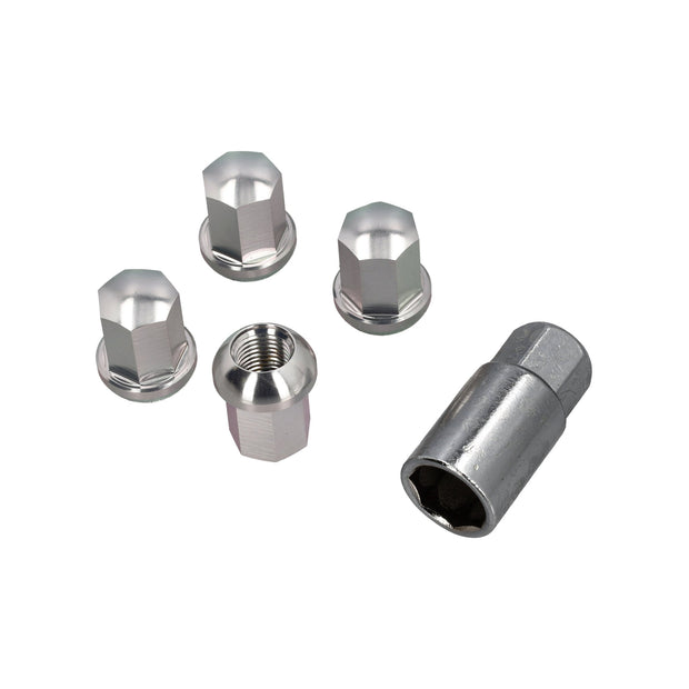 Wheel lock nuts with key, aluminum, silver look