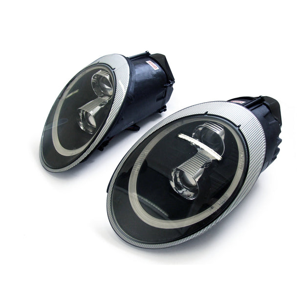 Headlight Dual Projector Halogen + Aurora Light, black glass. Porsche 997 05-08 BLACK LENS RHD