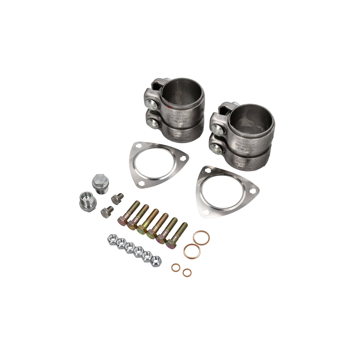 Montagesatz für Abgaskatalysatoren mit Titan-Klemmen. Porsche (911) 996 C2 / C4 / C4S