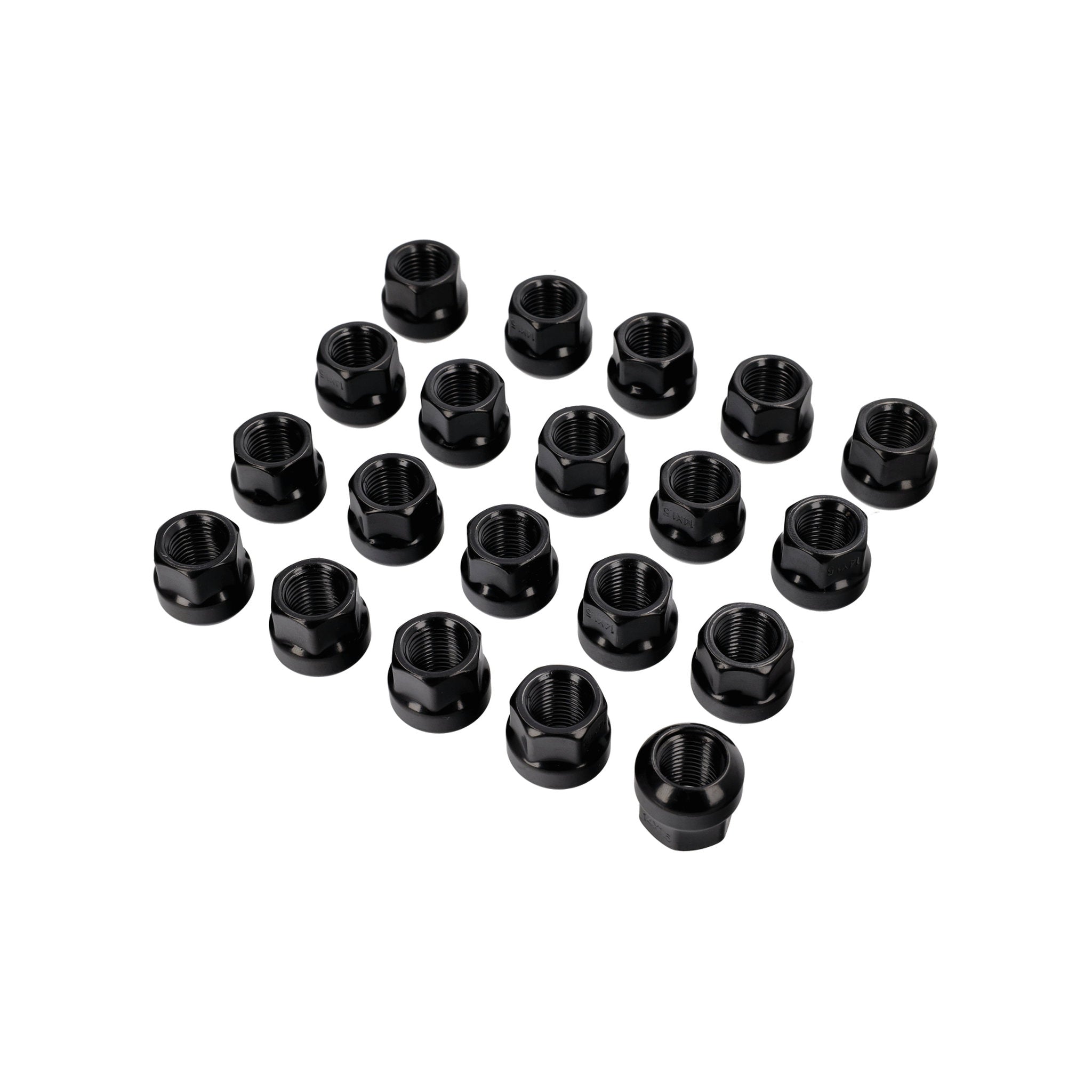 Open lug nut spherical seat R14, black painted (set of 20)