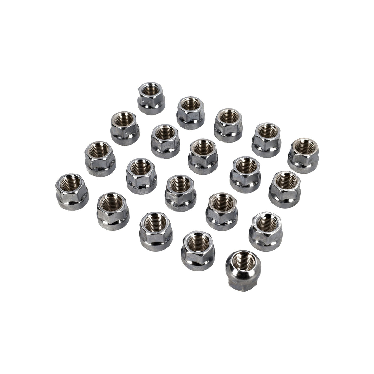Radmuttern Set (20 Stück), offen, Kugelbund R14, Chrom-Finish