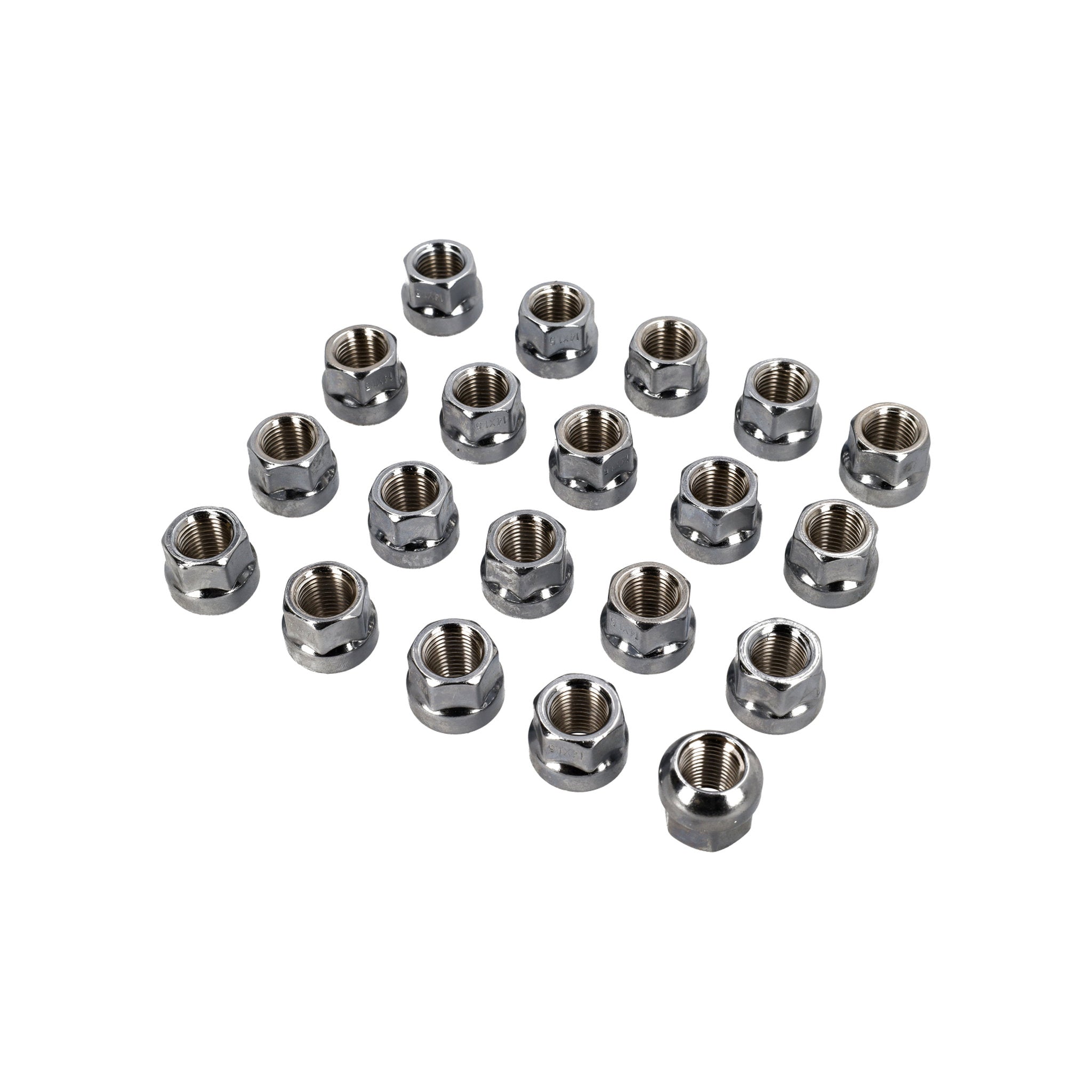 Wheel Nut Set (20 Pieces), Open-Ended, Ball Seat R14, Chrome Finish