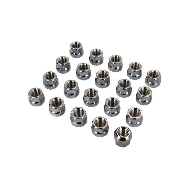 Wheel Nut Set (20 Pieces), Open-Ended, Ball Seat R14, Chrome Finish