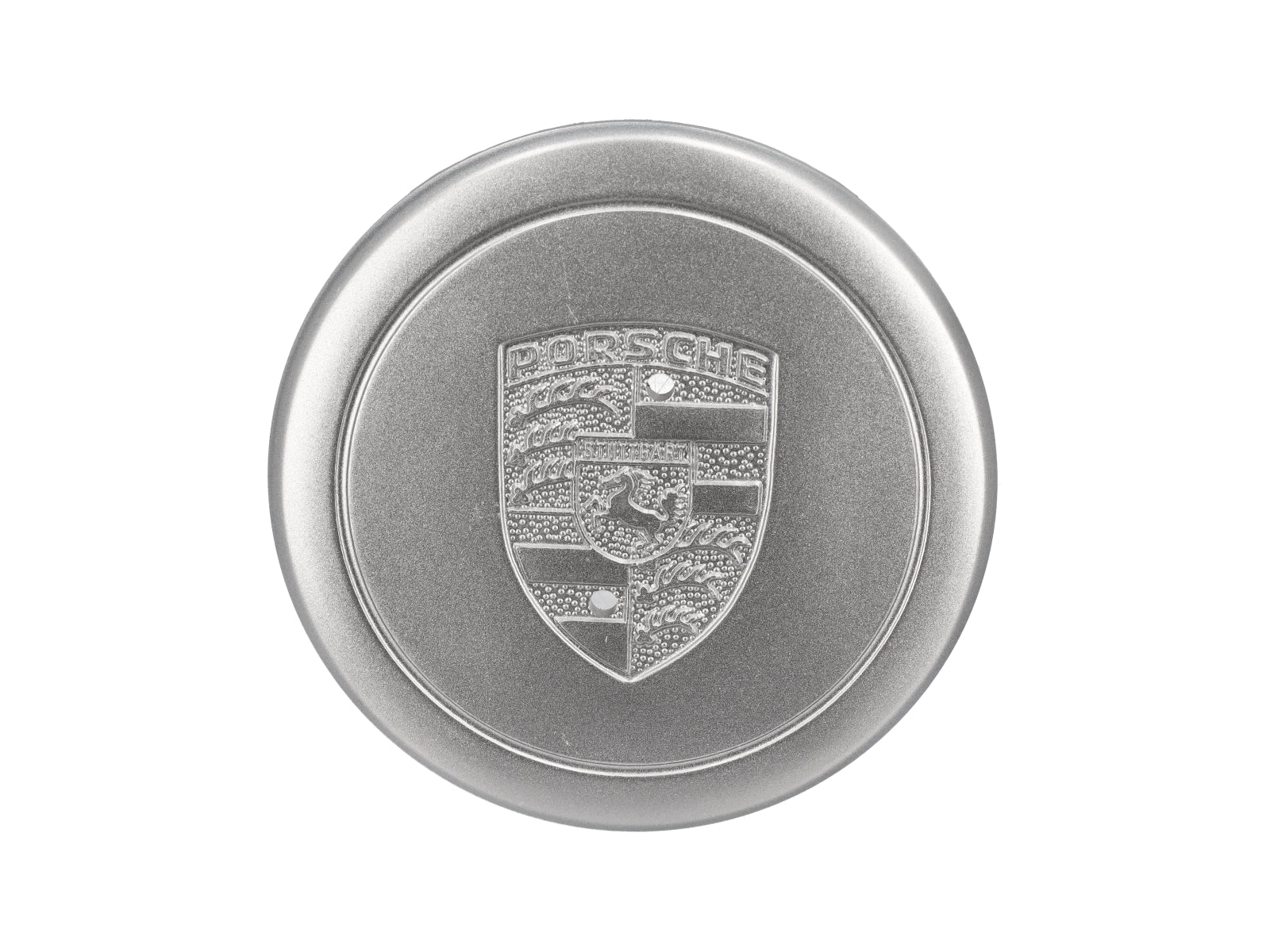 Radnabendeckel in Silber mit Porsche Wappen. Porsche 911 70-83