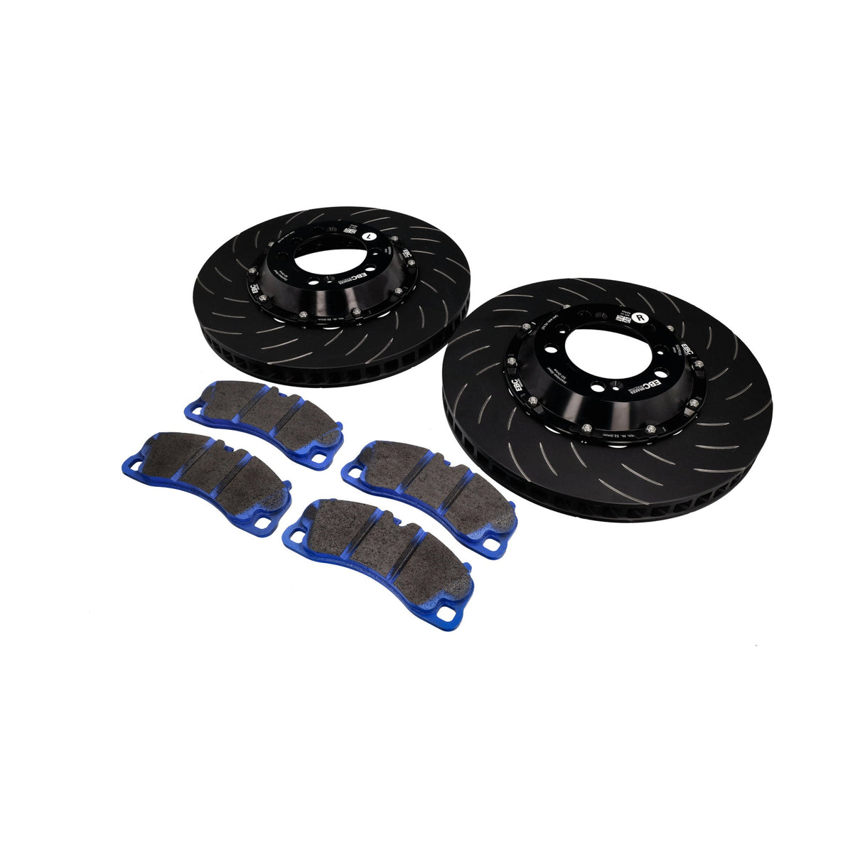 EBC Racing vorn Zweiteilige schwimmend gelagerte Bremsscheibe und Bluestuff Belagkit. Porsche 991 Turbo / 981 Cayman GT4