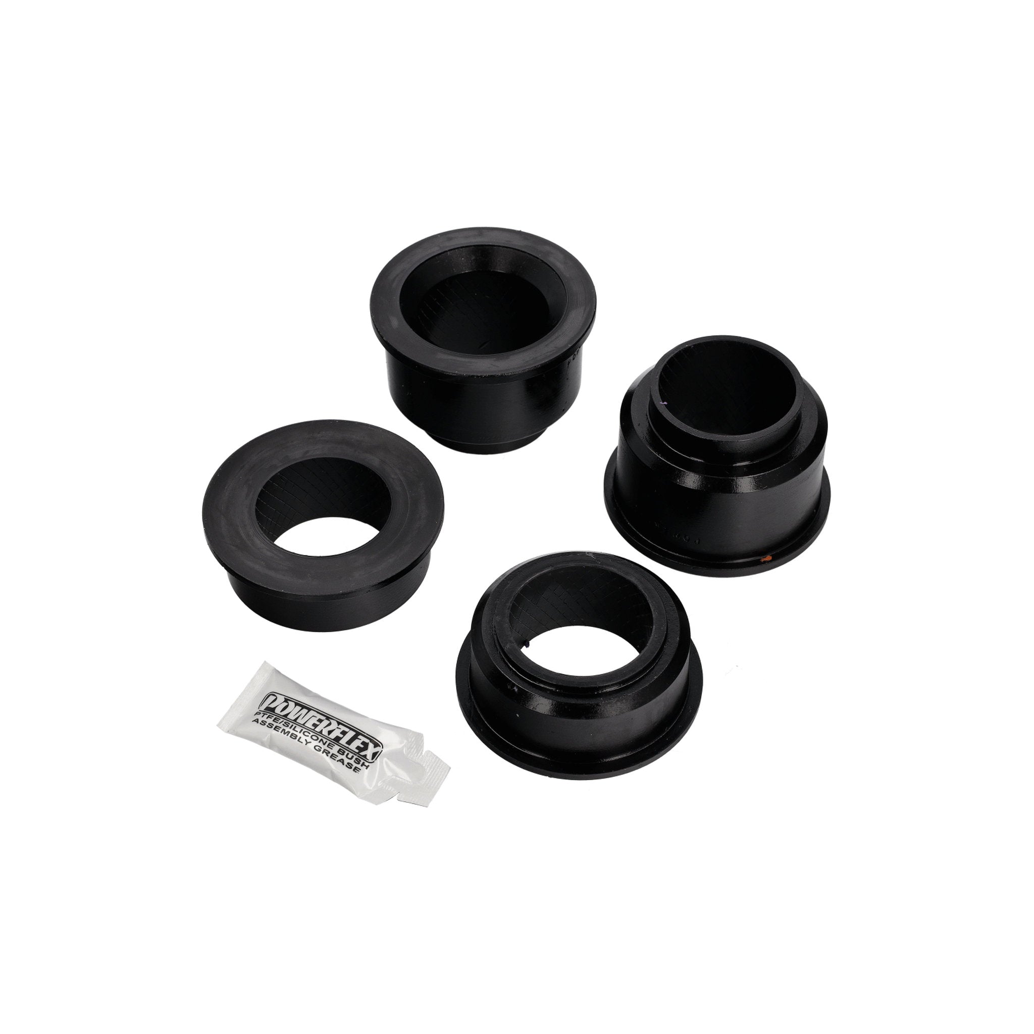 Hintere Drehstrebe an Rohrbuchsen. Porsche 944 / 968 Powerflex Black Series