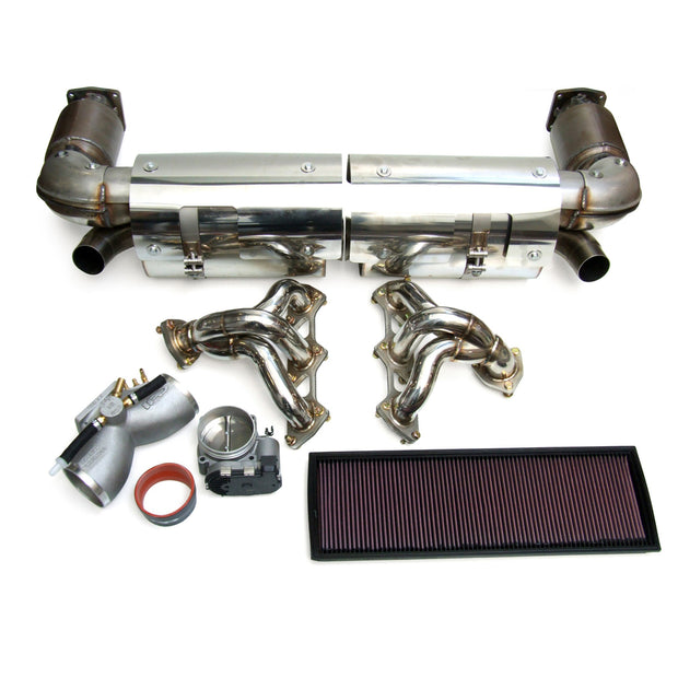 Exhaust Package + Headers + Plenum 74 mm Throttle Body + Air Filter Kit Porsche 996 Turbo