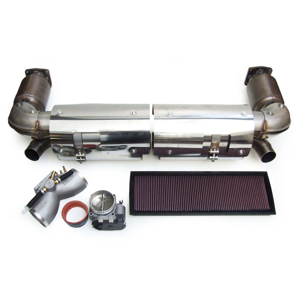 Auspuffpaket + Plenum 74mm Drosselklappengehäuse + Luftfiltersatz Porsche 996 Turbo