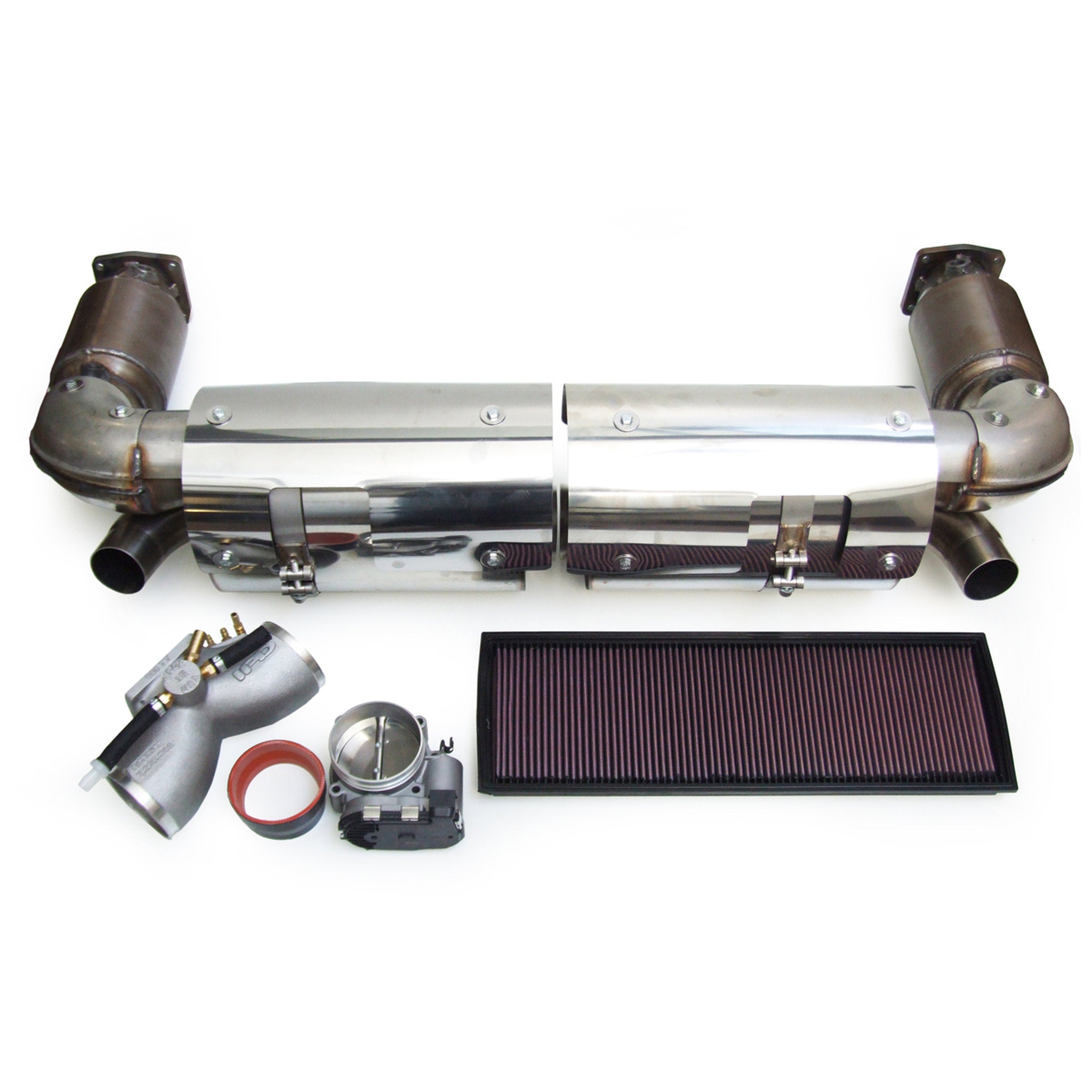 Auspuffpaket + Plenum 74mm Drosselklappengehäuse + Luftfiltersatz Porsche 996 Turbo