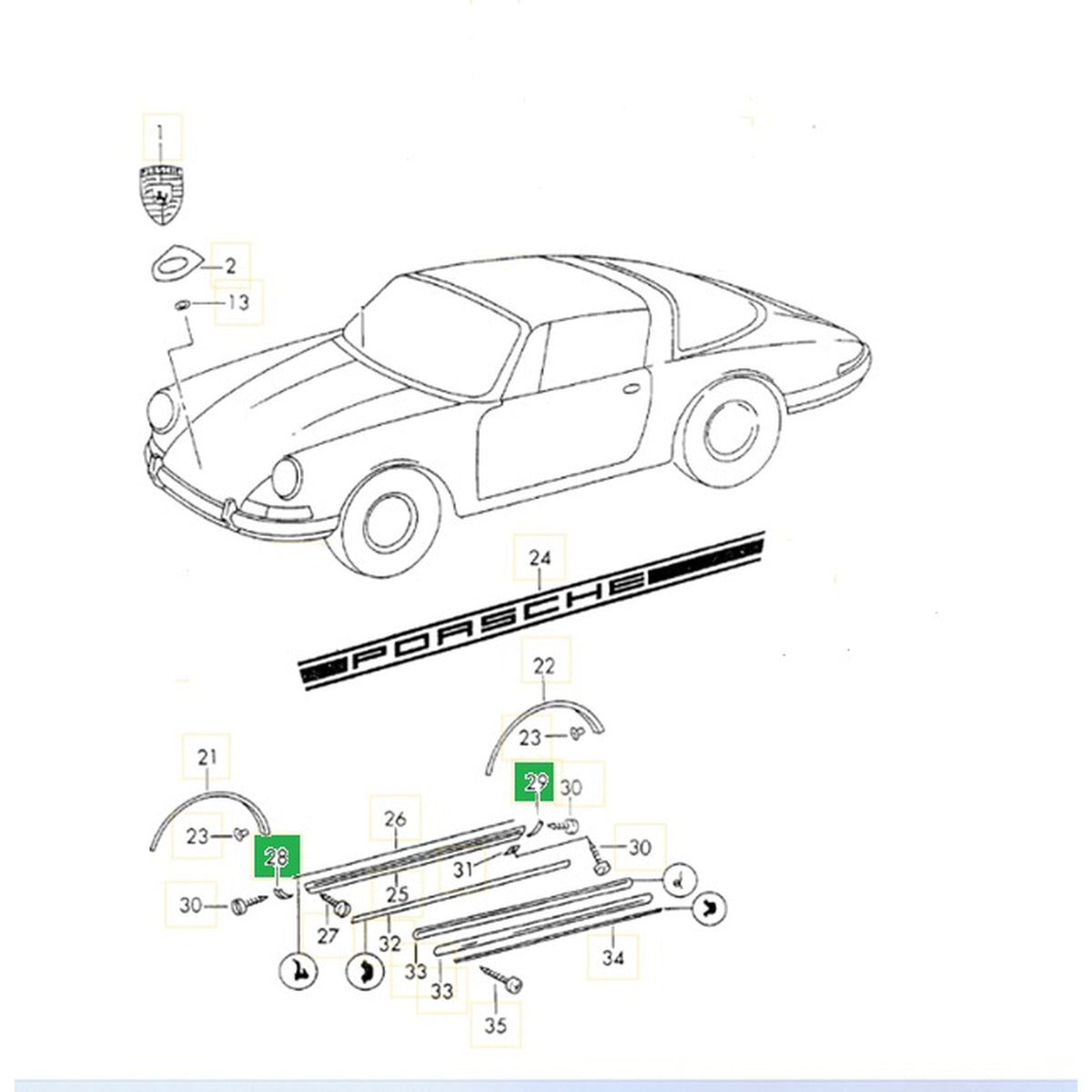 Endkappen Seitenschweller Chrom | Porsche 911 1968 – 1973 | OEM