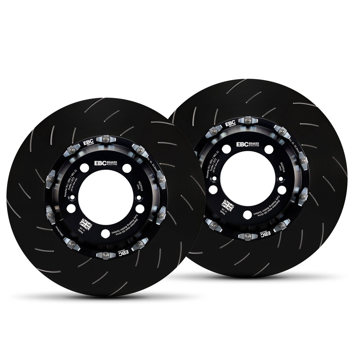 EBC Racing Two-Piece Floating Rear Slotted Brake Discs for Porsche 991 GT3