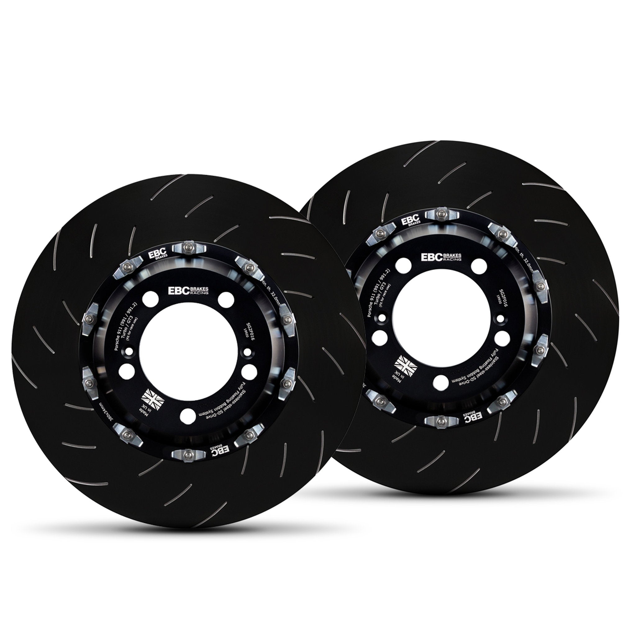 EBC Racing zweiteilige schwimmend gelagerte hintere geschlitzte Bremsscheiben für Porsche 991 GT3
