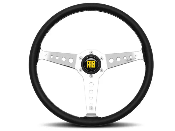 MOMO California Heritage steering wheel – black leather, chrome spokes